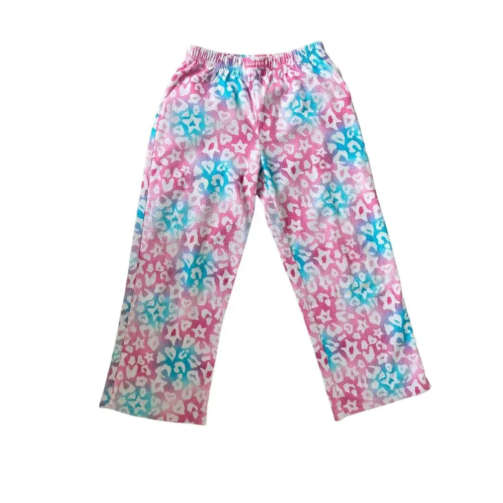 Girls S Hello Kitty Rainbow Pink Blue Long Sleeve Ruffle Pants Fleece Pajama Set